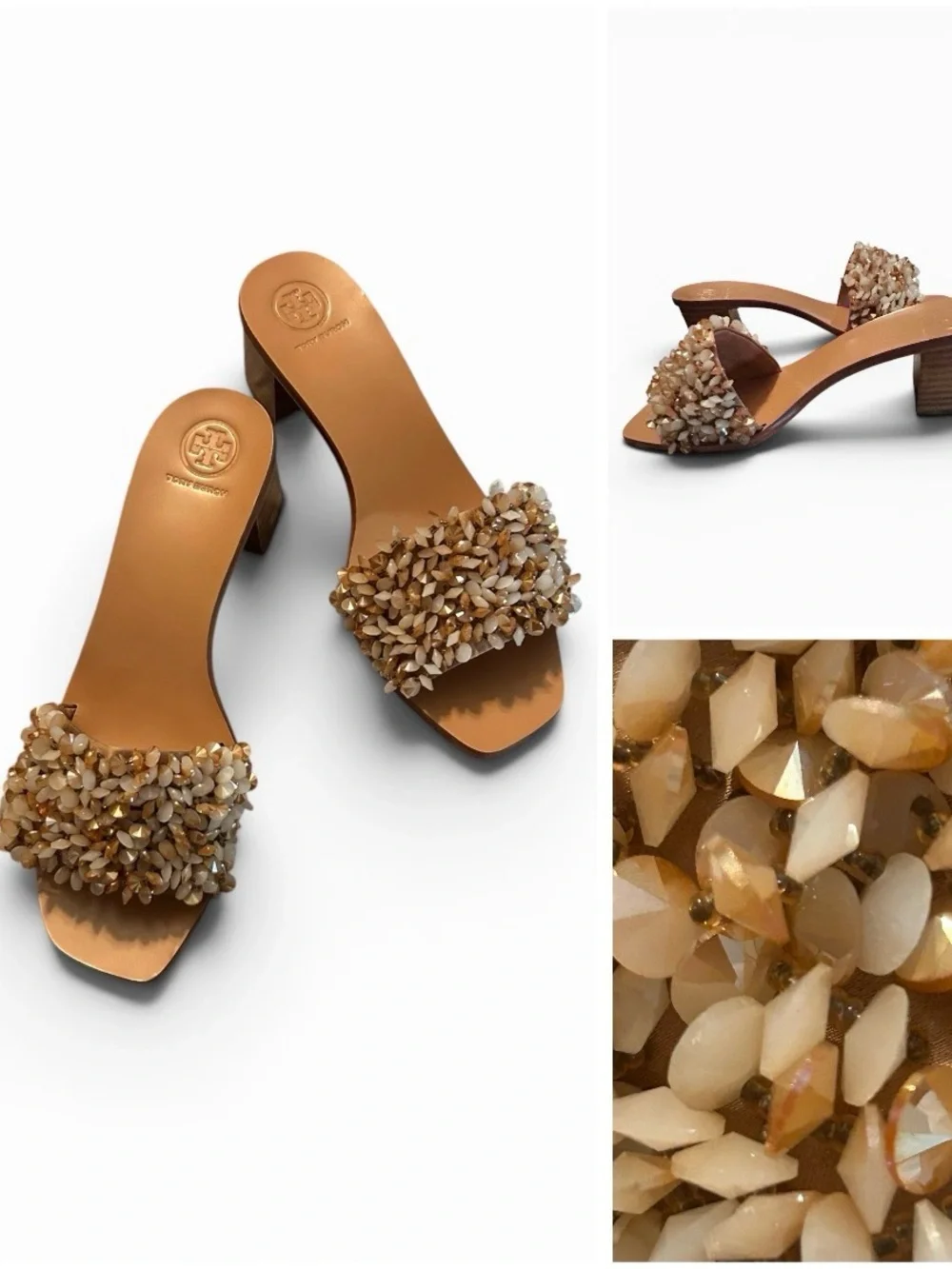 Tory Burch NWOT Logan satin and crystal beaded slides